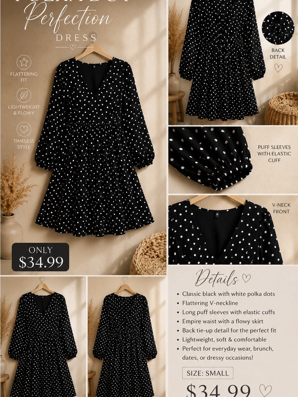 Maurices Black and White Polka Dot V-Neck Dress